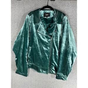 Torrid Jacket Womens Emerald Gree Velvet Moto Zipper Plus Size Lined / Size 4